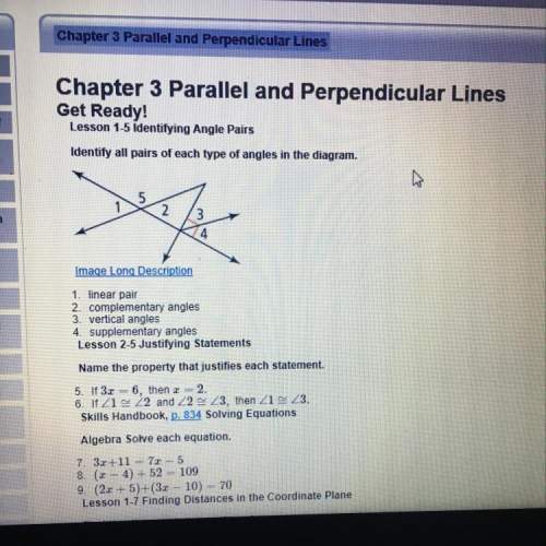 Chapter 3 parallel and perpendicular lines get ready!  lesson 1-5 identifying angle pair