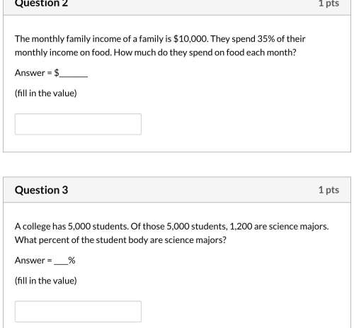 1.the monthly family income of a family is $10,000. they spend 35% of their monthly income on food.