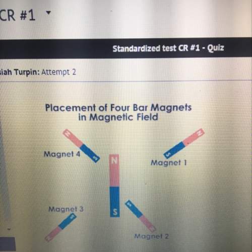 The diagram shows the placement of four bar magnets within the magnetic field of a larger bar magnet