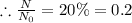 \therefore \frac{N}{N_0} = 20 \% = 0.2