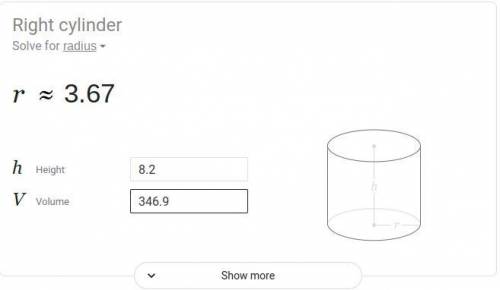 The volume of the oblique cylinder is approximately 346.9cm3. If the height is 8.2 cm what is the ra