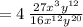 =4\:\frac{27x^3y^{12}}{16x^{12}y^{20}}