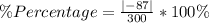 \%Percentage = \frac{|-87|}{300} * 100\%