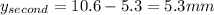 y_{second}=10.6-5.3 =5.3 mm