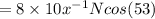 = 8\times 10x^{-1}N cos(53)