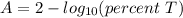 A=2-log_{10}(percent \ T)