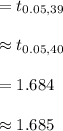 =t_{0.05, 39}\\\\\approx t_{0.05, 40}\\\\=1.684\\\\\approx 1.685