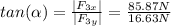 tan(\alpha) = \frac{|F_{3x}|}{|F_{3y}|} = \frac{85.87 N}{16.63 N}