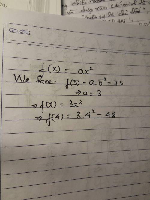 20 points  if f(x) varies directly with x^2, and f(x) = 75 when x = 5, find the value of f(4). 50 25