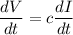 \dfrac{dV}{dt}=c\dfrac{dI}{dt}