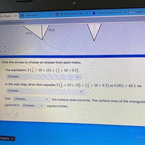 Please help me

A triangular pyramid and its net are shown. Rain uses the calculations below to conc