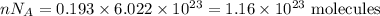 nN_A=0.193\times 6.022\times 10^{23}=1.16\times 10^{23}\ \text{molecules}
