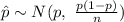 \hat p\sim N(p,\ \frac{p(1-p)}{n})