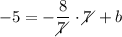 -5=-\dfrac{8}{7\!\!\!\!\diagup}\cdot7\!\!\!\!\diagup+b