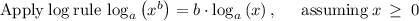 \mathrm{Apply\:log\:rule\:}\log _a\left(x^b\right)=b\cdot \log _a\left(x\right),\:\quad \mathrm{\:assuming\:}x\:\ge \:0