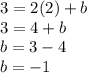 3 = 2(2)+b\\3 = 4+b\\b = 3-4\\b = -1