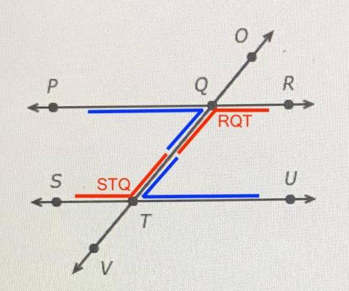 PR and SU are parallel lines. Which angles are alternate interior angles