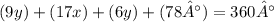 (9y) + (17x) + (6y) + (78°) = 360° \\