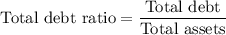 \text{Total debt ratio}=\dfrac{\text{Total debt}}{\text{Total assets}}