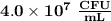 \bold{4.0 \times 10^7 \ \frac{CFU}{mL}}