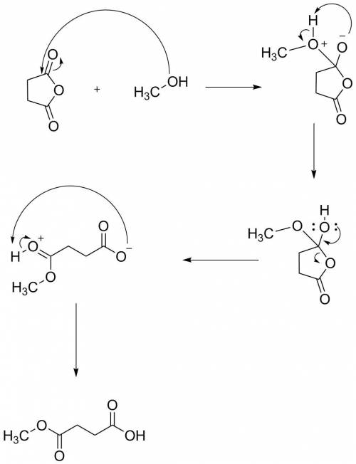 Draw the curved arrows to show the mechanism for the reaction of butanedioic (succinic) anhydride wi