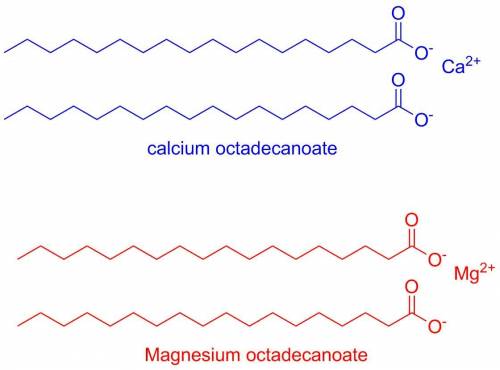 Which fatty acid salt is soluble in water solutions?  a) rcoo-k+ b) (rcoo-)2mg2+ c) (rcoo-)2ca2+ d) 