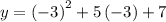 y=\left(-3\right)^2+5\left(-3\right)+7