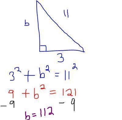 (MC)

The leg of a right triangle is 3 units and the hypotenuse is 11 units. What is the length, in