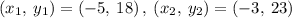 \left(x_1,\:y_1\right)=\left(-5,\:18\right),\:\left(x_2,\:y_2\right)=\left(-3,\:23\right)