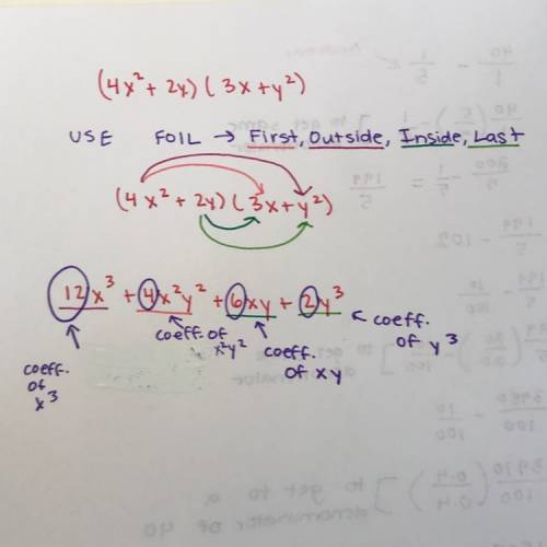 The coefficient of xy in the product of (4x^2+2y) and (3x+y^2) is