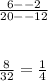 \frac{6--2}{20--12}\\\\\\\frac{8}{32}=\frac{1}{4}