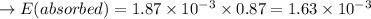 \to E(absorbed) = 1.87  \times 10^{-3}  \times  0.87 = 1.63  \times  10^{-3}