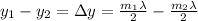 y_1 - y_2 = \Delta y =  \frac{m_1 \lambda}{2} -  \frac{m_2 \lambda}{2}