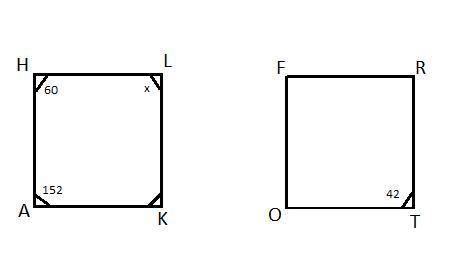 Quadrilateral HALK is congruent to quadrilateral FORT. MZH = 60°.

m2L = 152°, and mzt = 42°. What i