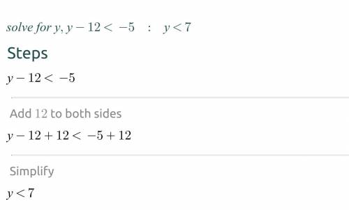 Solve the inequality y-12<-5