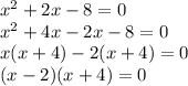 x^2+2x-8=0\\x^2+4x-2x-8=0\\x(x+4)-2(x+4)=0\\(x-2)(x+4)=0