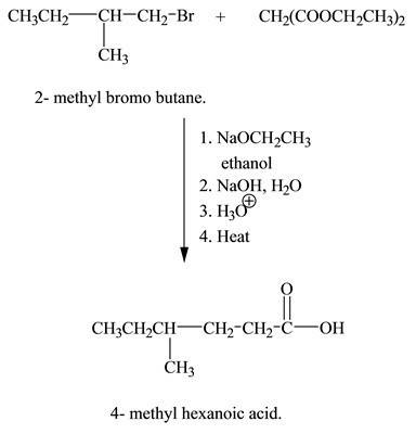 Show how you could prepare 4−methylhexanoic acid from diethyl malonate and any necessary organic or 