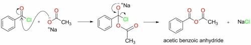 Draw the major organic product formed when the benzoyl chloride undergoes a reaction with sodium ace