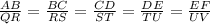 \frac{AB}{QR}= \frac{BC}{RS}= \frac{CD}{ST}= \frac{DE}{TU}= \frac{EF}{UV}