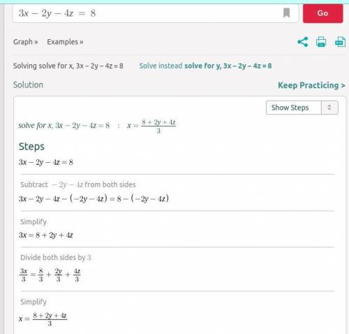 Solve for x, y, and z. Show all your work.

−6x − 2y + 2z = −8 
3x − 2y − 4z = 8 
6x − 2y − 6z = −18