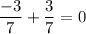 \dfrac{-3}{7}+\dfrac{3}{7}=0