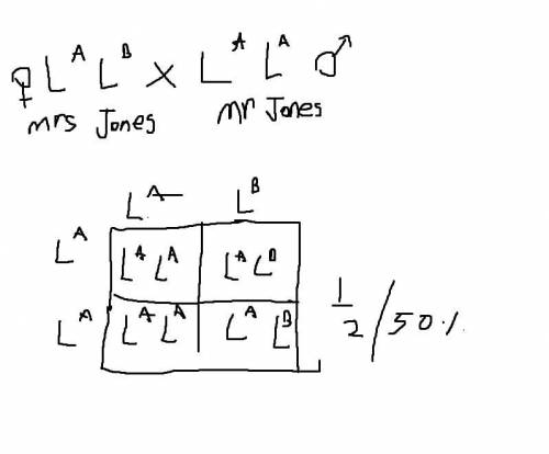 Brainliest to the correct answer

Mr. Jones has blood type A and Mrs. Jones has blood type AB. What