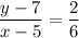 \dfrac{y-7}{x-5}=\dfrac{2}{6}