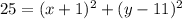 25 = (x+1)^{2} + (y-11)^{2}