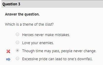 Which is a theme of the iliad?  heroes never make mistakes, love your enimes, through time may pass 