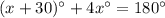 (x+30)^\circ+4x^\circ=180^\circ