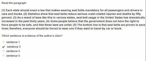 Read the paragraph.

(1) Each state should enact a law that makes wearing seat belts mandatory for a