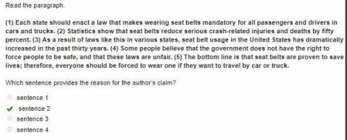 Read the paragraph.

(1) Each state should enact a law that makes wearing seat belts mandatory for a