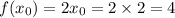  f(x_{0})=2x_{0}= 2 \times 2 = 4 