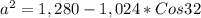 a^2 = 1,280 - 1,024*Cos32